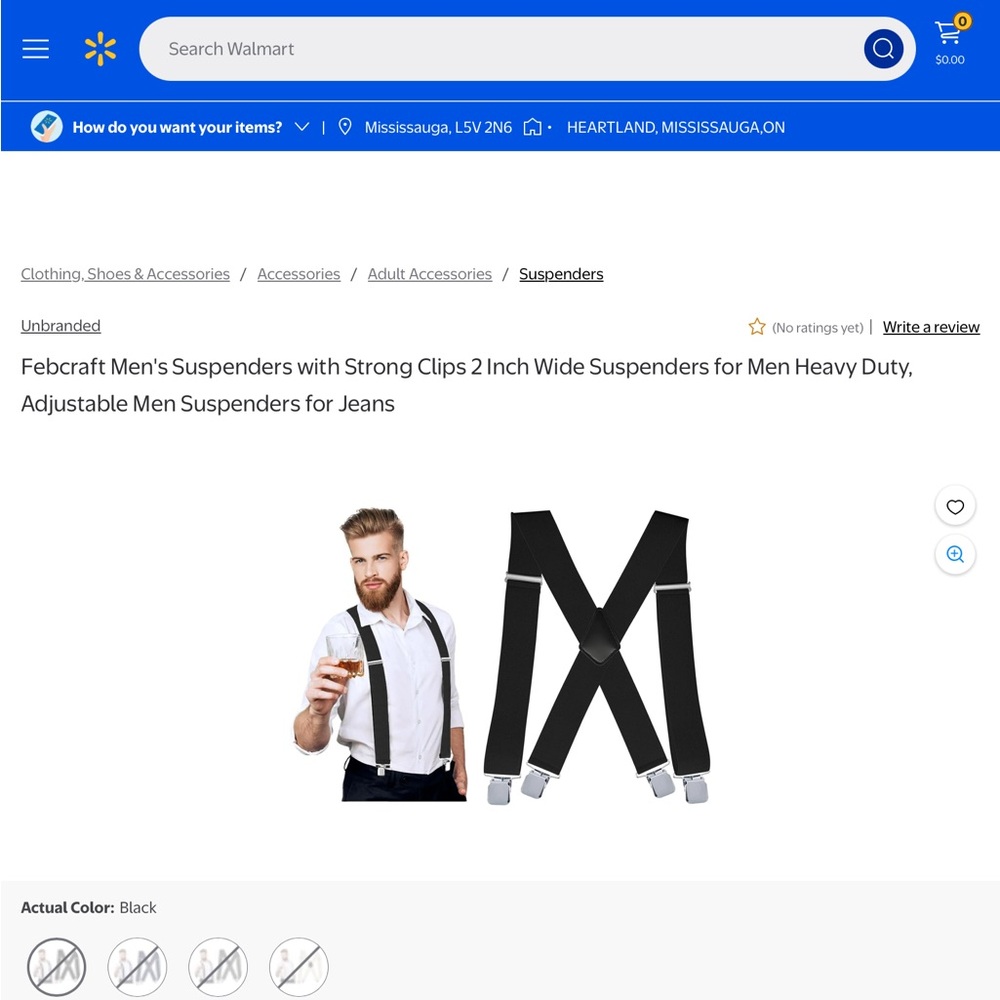 Black Adjustable Men's Suspenders with Strong Clips